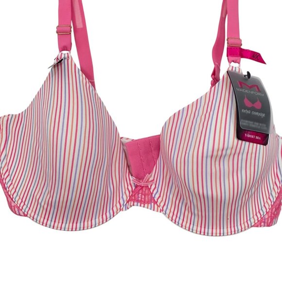 Maidenform One Fab Fit Striped Bra 38D Pink White Adjustable Strap Lightly Lined - Picture 15 of 16
